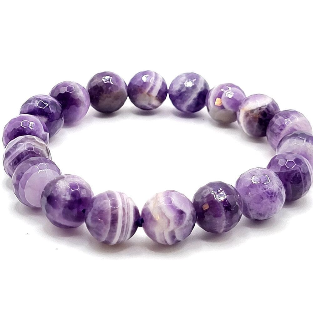 Faceted Amethyst Bi Color Purple Beaded Bracelet 7in